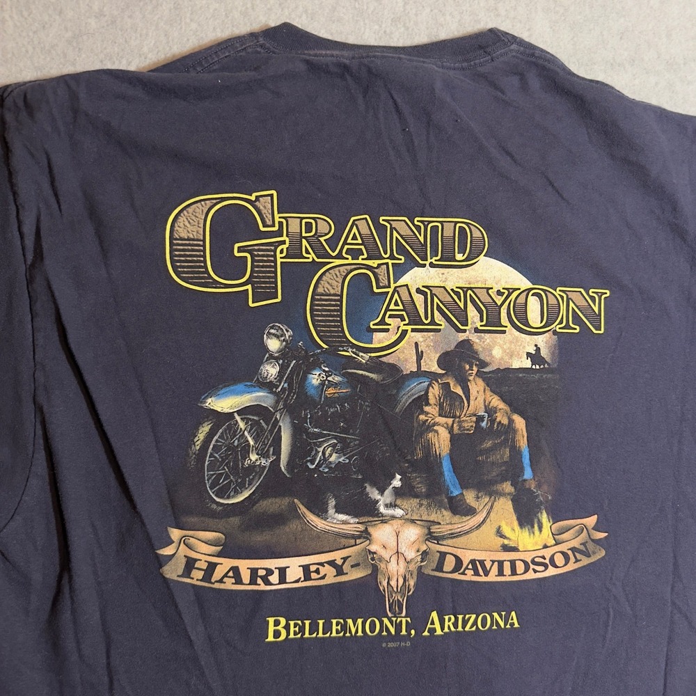Harley Davidson Grand Canyon T-Shirt Mens XL Blue Bellemont AZ 2007 Pocket Tee